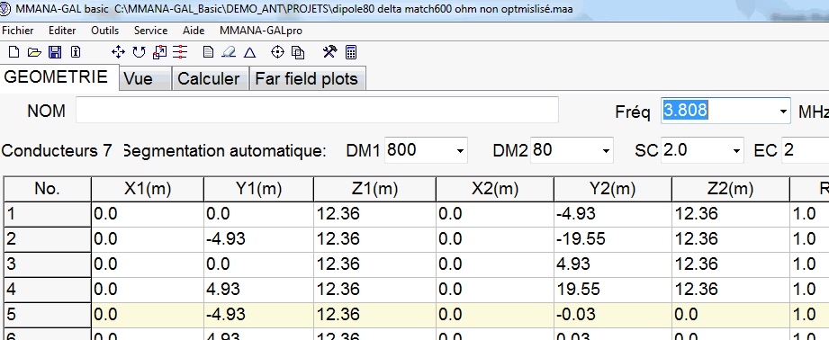 MMANA-GAL géométrie