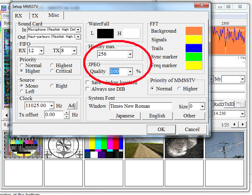 Paramétrage MMSSTV